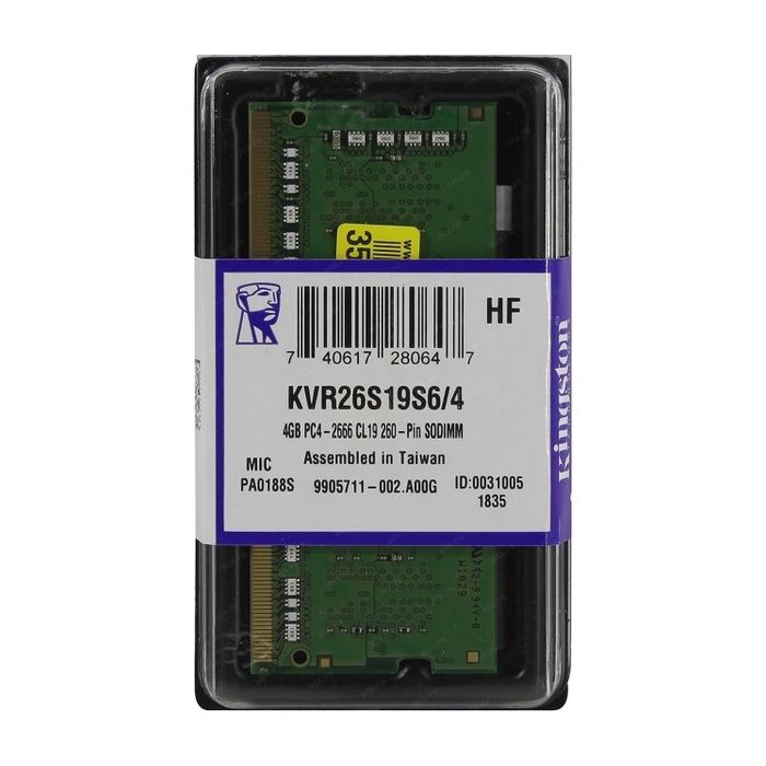 Memoria RAM DDR4 2666MHZ NO-ECC KVR26S19S6/4GB