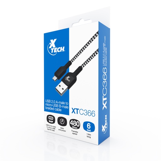 [110946] Cable USB Xtech 2.0 A m to micro-USB B m braided cable XTC-366