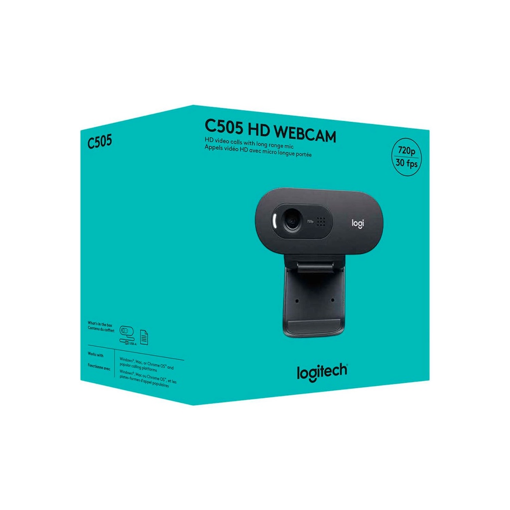 Webcam Logitech C505 HD 720p USB color negra con microfono