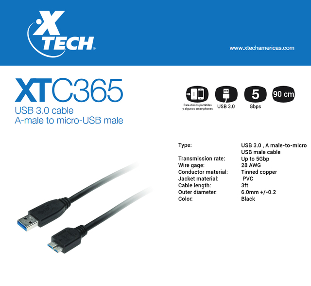Cable MicroUSB B a USB 3.0 for HDD XTC-365 Xtech