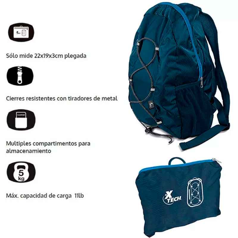 Mochila Foldable Nylon Blue XTB-090BL Xtech