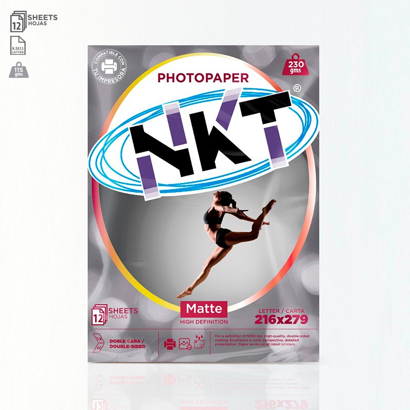 Papel Foto 230G Carta Matte Dual 12 Hojas Bolsa