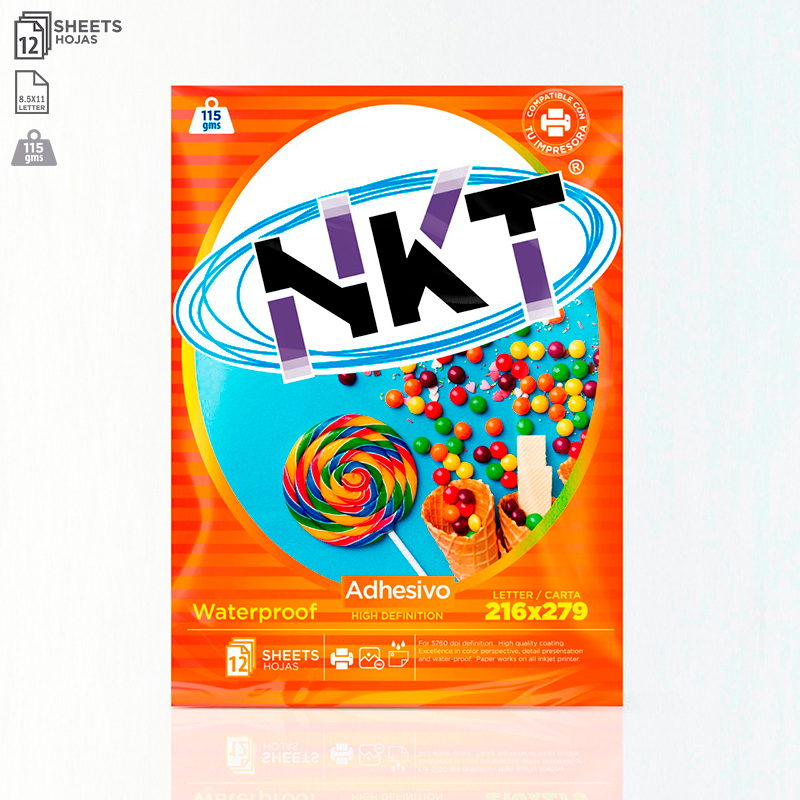 Papel Adhesivo 115G Carta Glossy 12 Hojas Bolsa