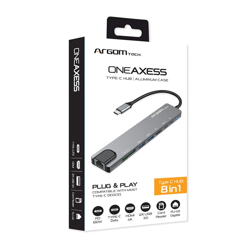 Adaptador USB-C a USB USB-C HDMI RJ45 MicroSD Argom One Axess Macho Hembra