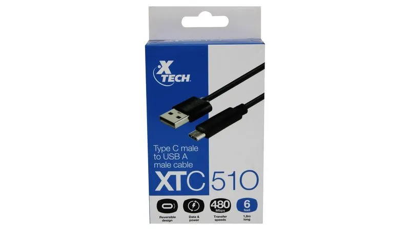 Cable USB Tipo C Male to USB 2.0A Male XTC-510 Xtech 6ft