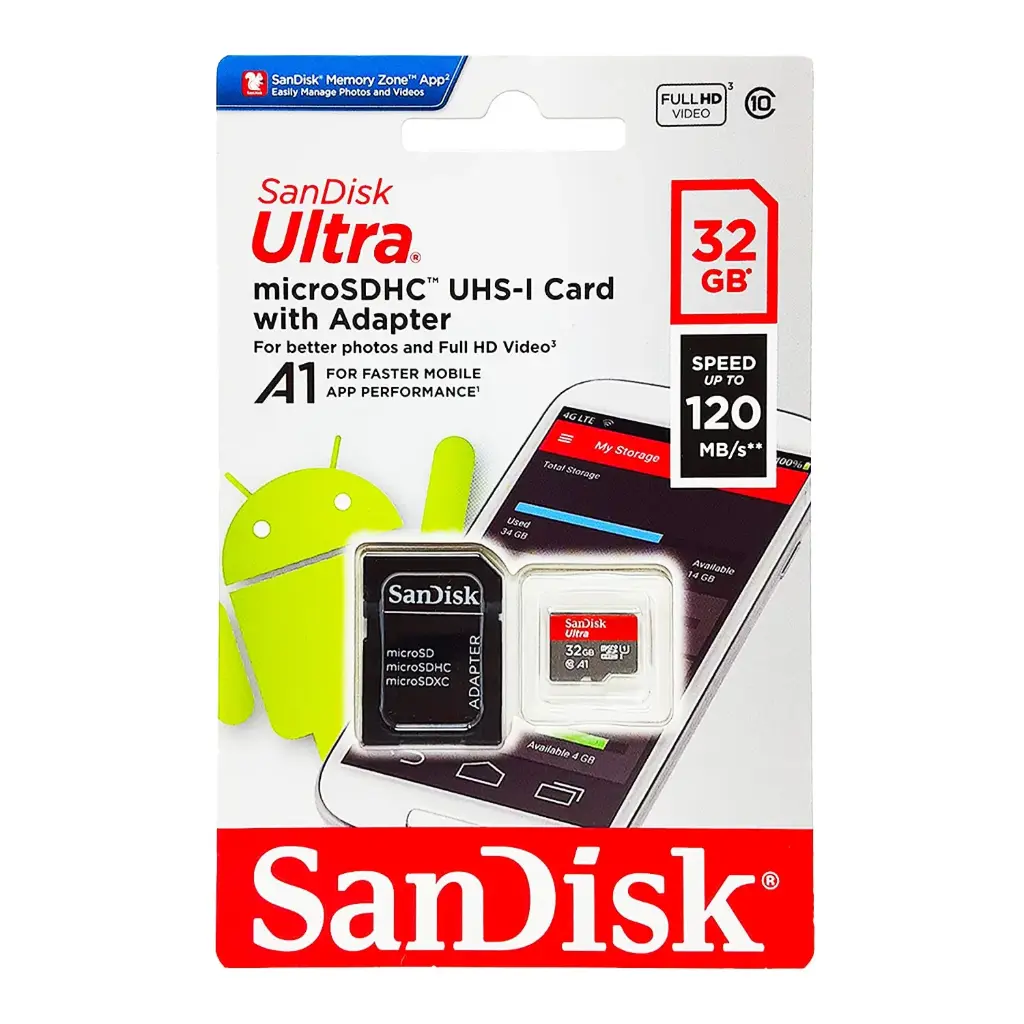 Memoria MicroSDHC 32GB Ultra SanDisk USH-1 C10 Android 100M