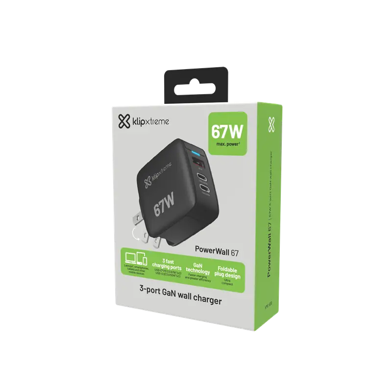 PowerWall Charger Klip Xtreme 67W KMC-500 2xUSB-C PD3.0 + USB-A QC3.0 GAN 