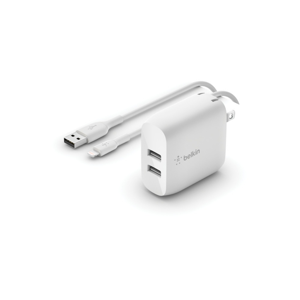 Cargador Belkin BoostCharge Dual 24w 1mts Cable Lighthning