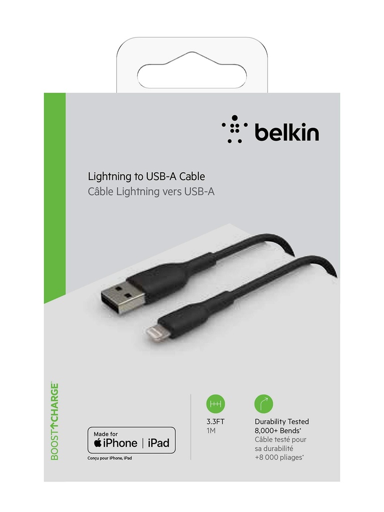 CABLE Belkin  USB-A to Lightning 1mts. Black
