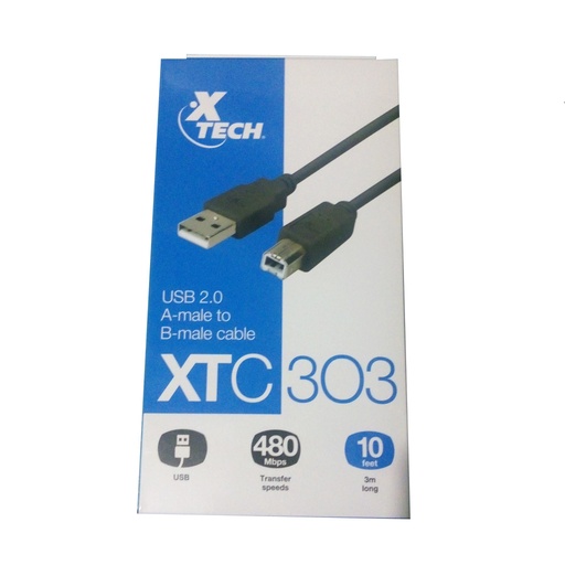 [110478] Cable USB Impresora 10FT A to B XTC-303 XTECH