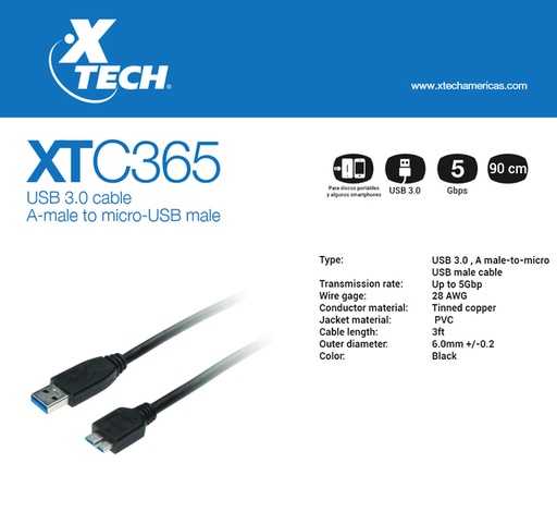 [110788] Cable MicroUSB B a USB 3.0 for HDD XTC-365 Xtech