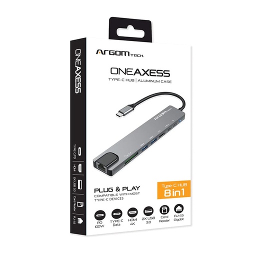 [130114] Adaptador USB-C a USB USB-C HDMI RJ45 MicroSD Argom One Axess Macho Hembra