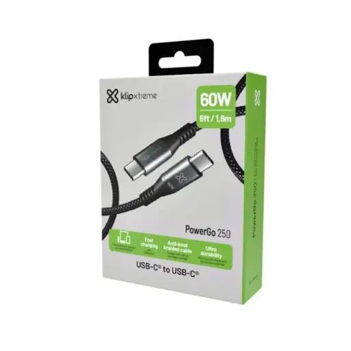 [111504] Cable USB USB-C to USB-C Klip Xtreme KAC-250-6FT 60W